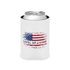 Can Cooler - "Level Up Living" American Flag Drink Koozie