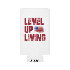Can Cooler — "Level Up Living" American Flag Drink Koozie