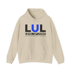 Level Up Living Hoodie — 'LUL' Motivational Pullover (Front Logo, Back ‘Average Is A Choice’)