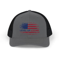 Level Up Living American Flag Snapback Trucker Cap