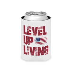Can Cooler — "Level Up Living" American Flag Drink Koozie
